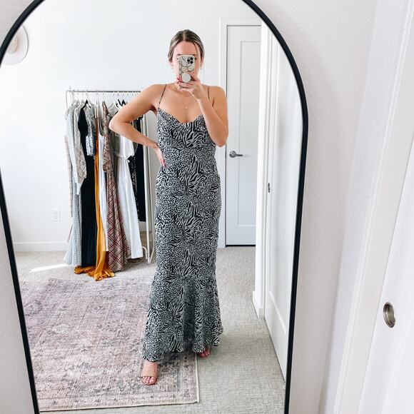 L'ACADEMIE Revolve B&W Animal Printed Slip Maxi Dress - Picture 13 of 13